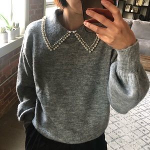 H&M Beaded-Embellished Collared Sweater